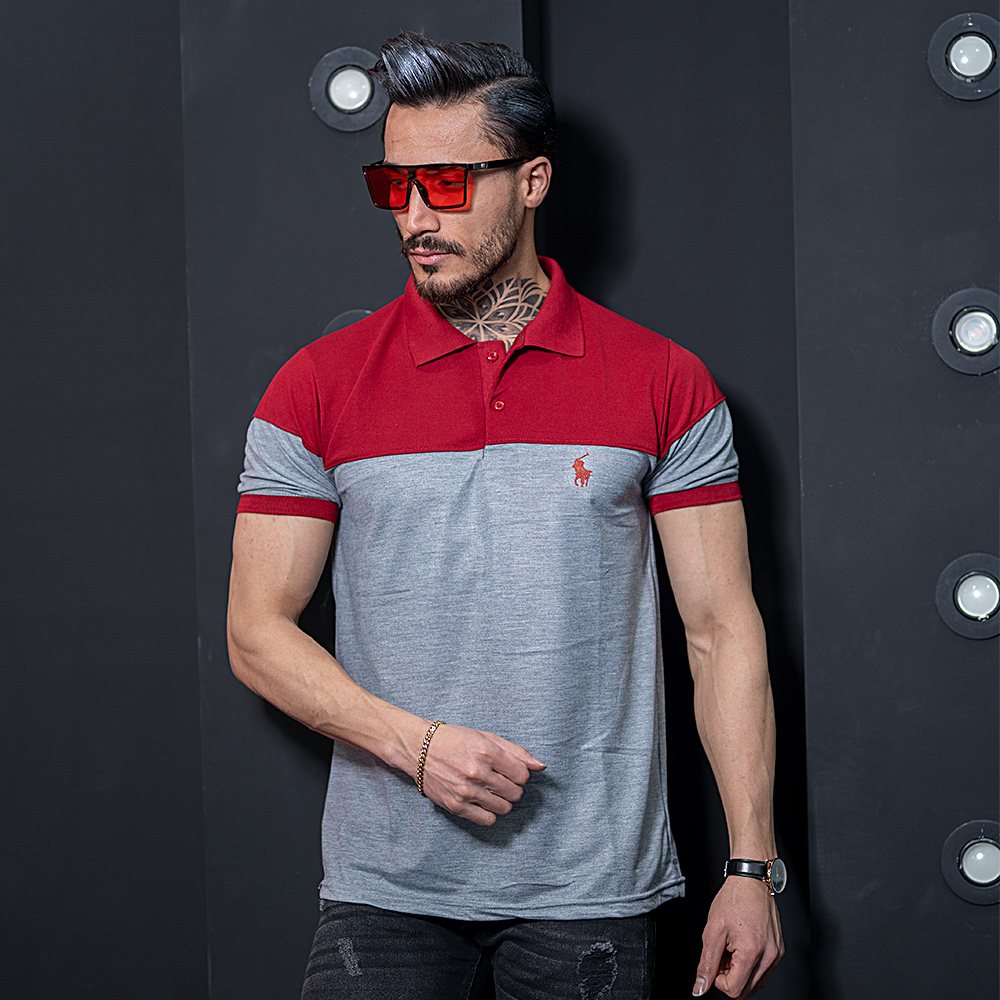 پولو شرت polo طوسی قرمز